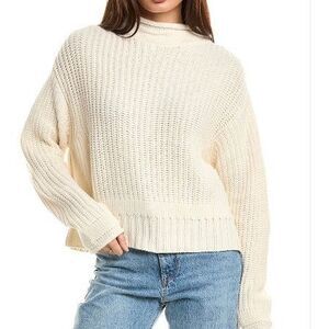 LalaMia drop shoulder white knit mock neck sweater M